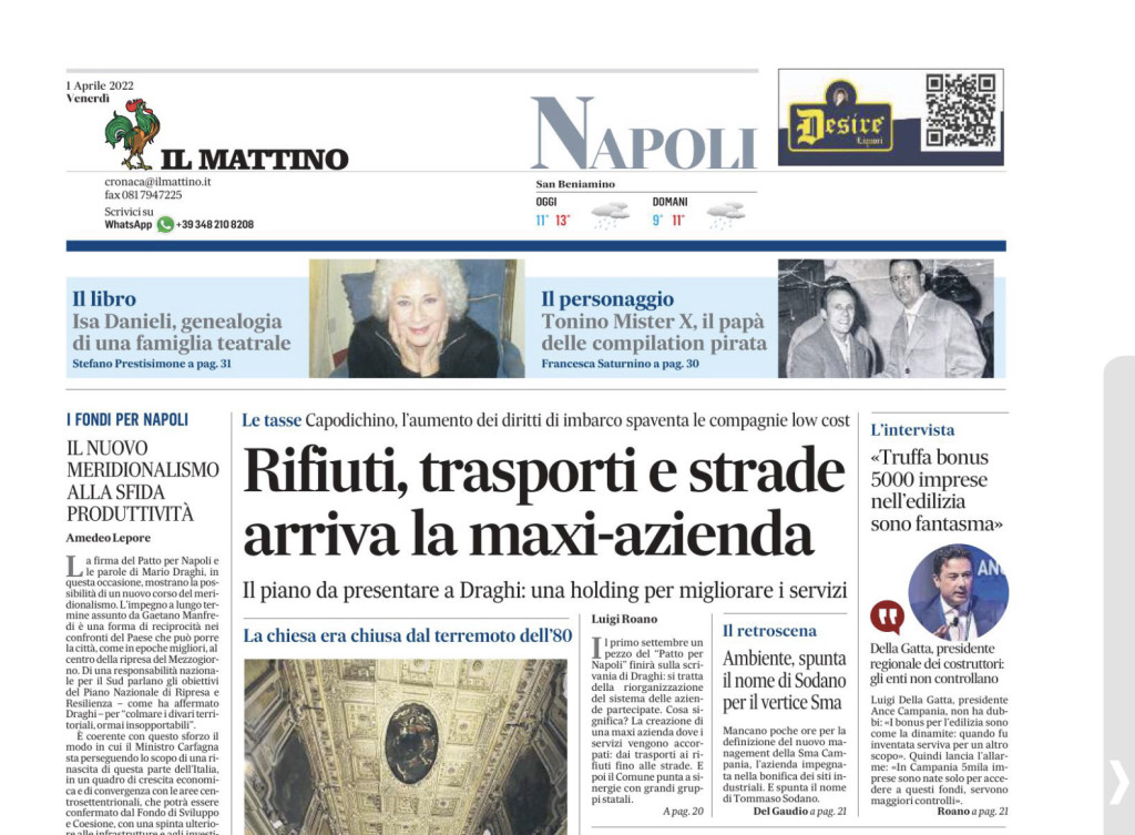 Intervista Il Mattino di Napoli 01.04.2022